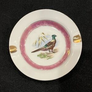Vintage Round Pink and Gold Pheasant Ashtray or Trinket Dish - Yoko Boeki Japan